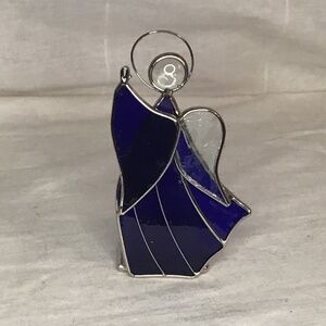 Art Glass Stained Glass Blue and Clear Prayer Angel Candle Holder.